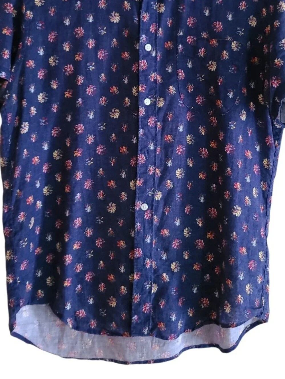 J.Crew X Albini Fabrics Italian 100% Linen Short-Sleeve Shirt Navy Blue Floral